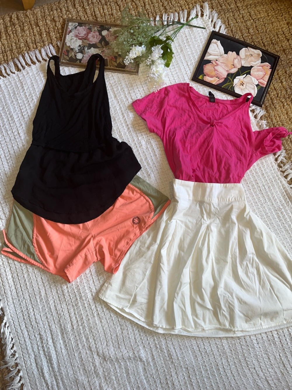 Summer outfits Spring Street cream vintg y2k Mini Skirt & pink t , shorts& tank